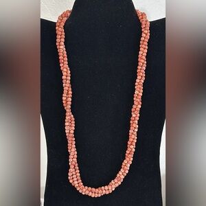 Coral 3 Strand Twist Vintage Necklace With 14ktGP Spring C Clasp